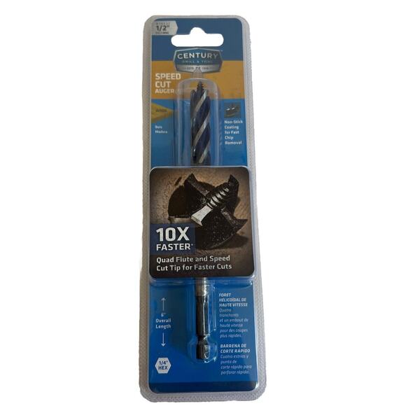 CENTURY Other - Century Drill & Tool 1/2" Speed Cut Auger Drill Bit 6" Long with 1/4" Hex 38632